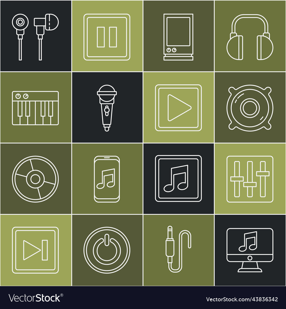 Set line computer with music note sound mixer vector image Set line computer with music note sound mixer