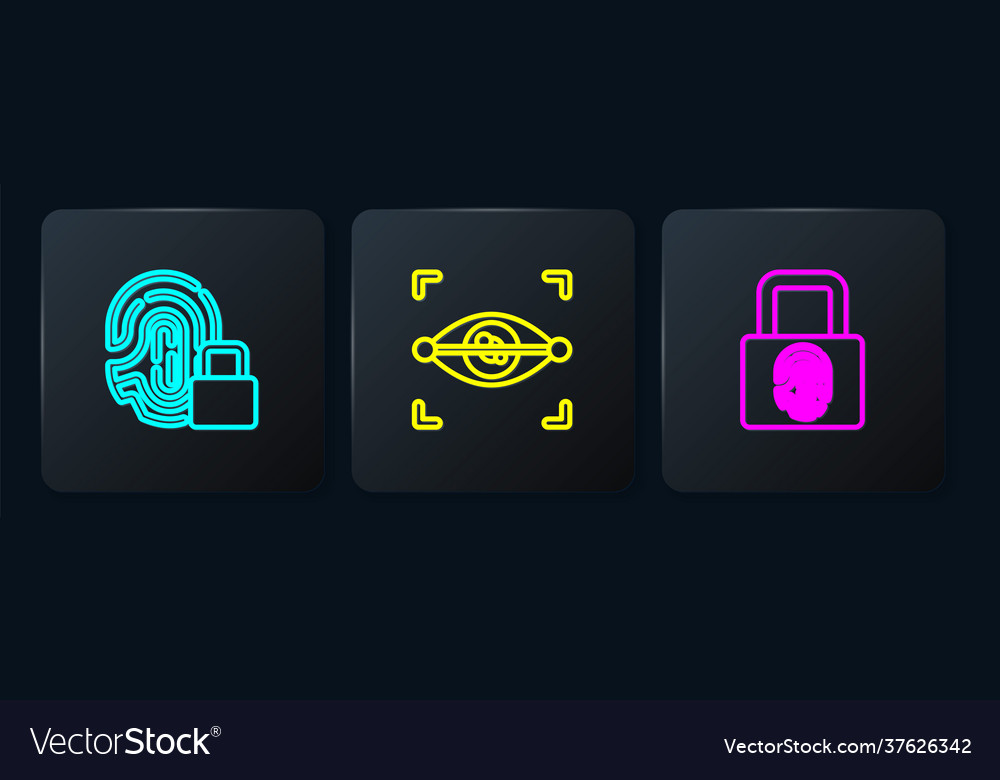 Set line fingerprint with lock and eye scan vector image Set line fingerprint with lock and eye scan