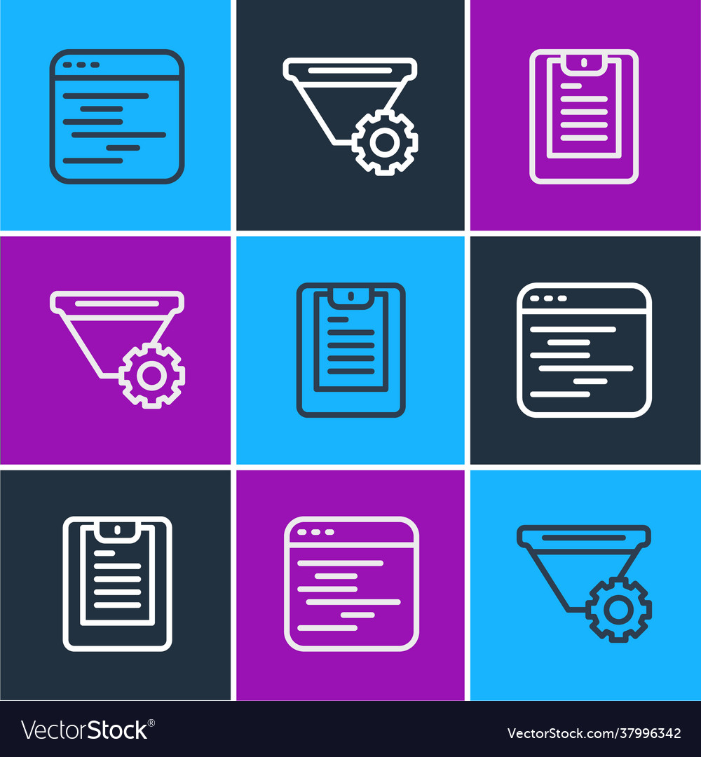 Set line software server data report and filter vector image Set line software server data report and filter