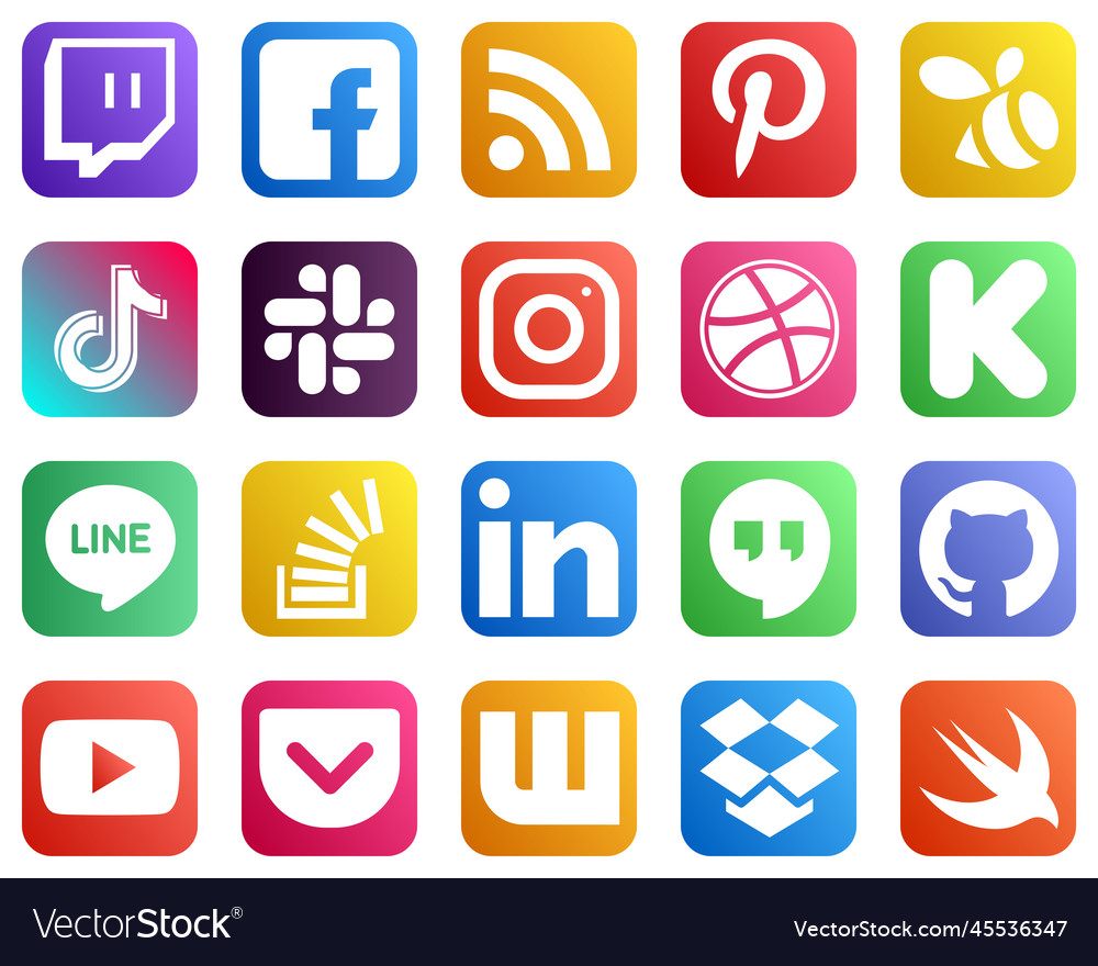 20 professional social media icons Royalty Free Vector Image