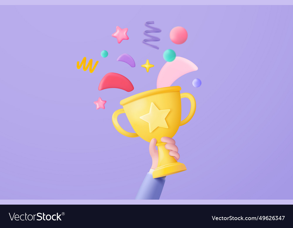 3d winners minimal with golden cup gold Royalty Free Vector