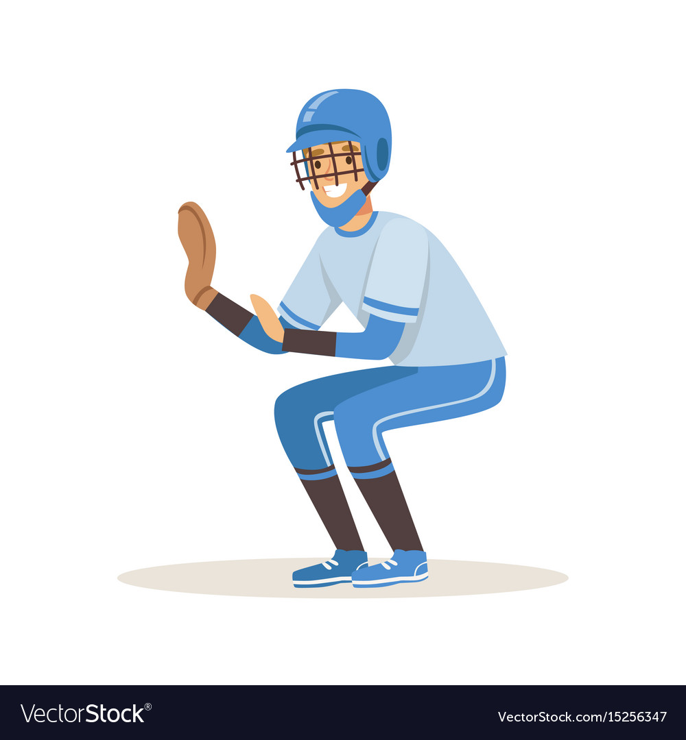 Baseball player in a blue uniform trying to catch