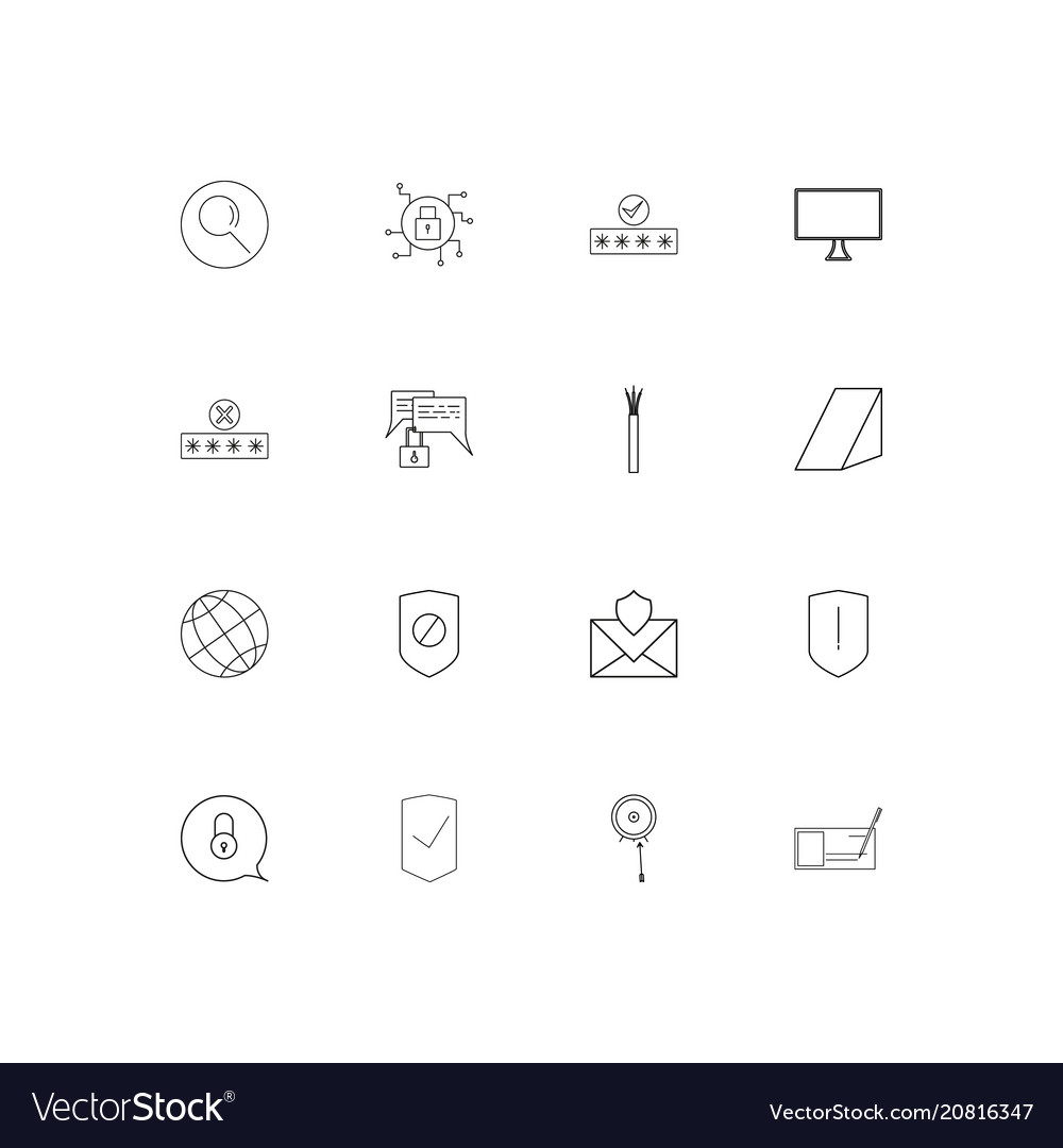 Internet security linear thin icons set outlined