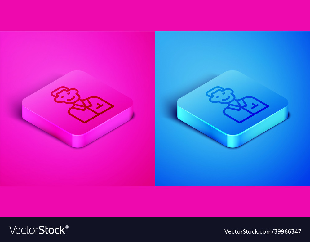 Isometric line trader icon isolated on pink vector image Isometric line trader icon isolated on pink
