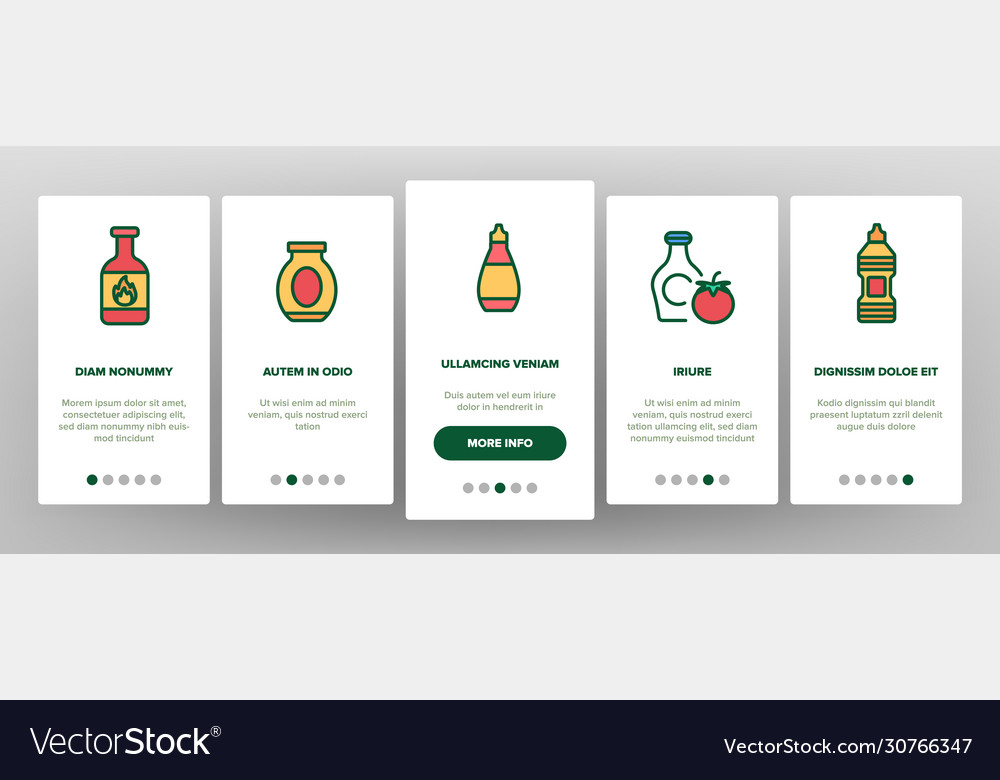 Ketchup tomato sauce onboarding icons set