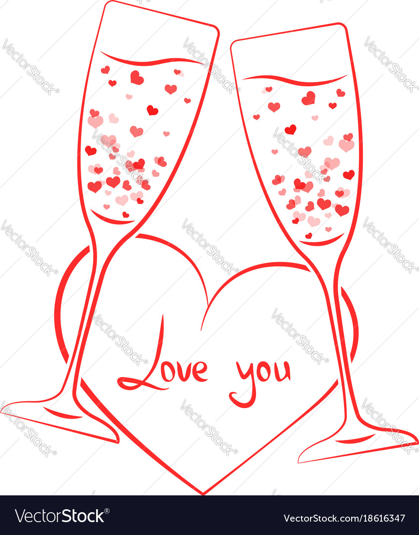 Linear champagne glass hearts