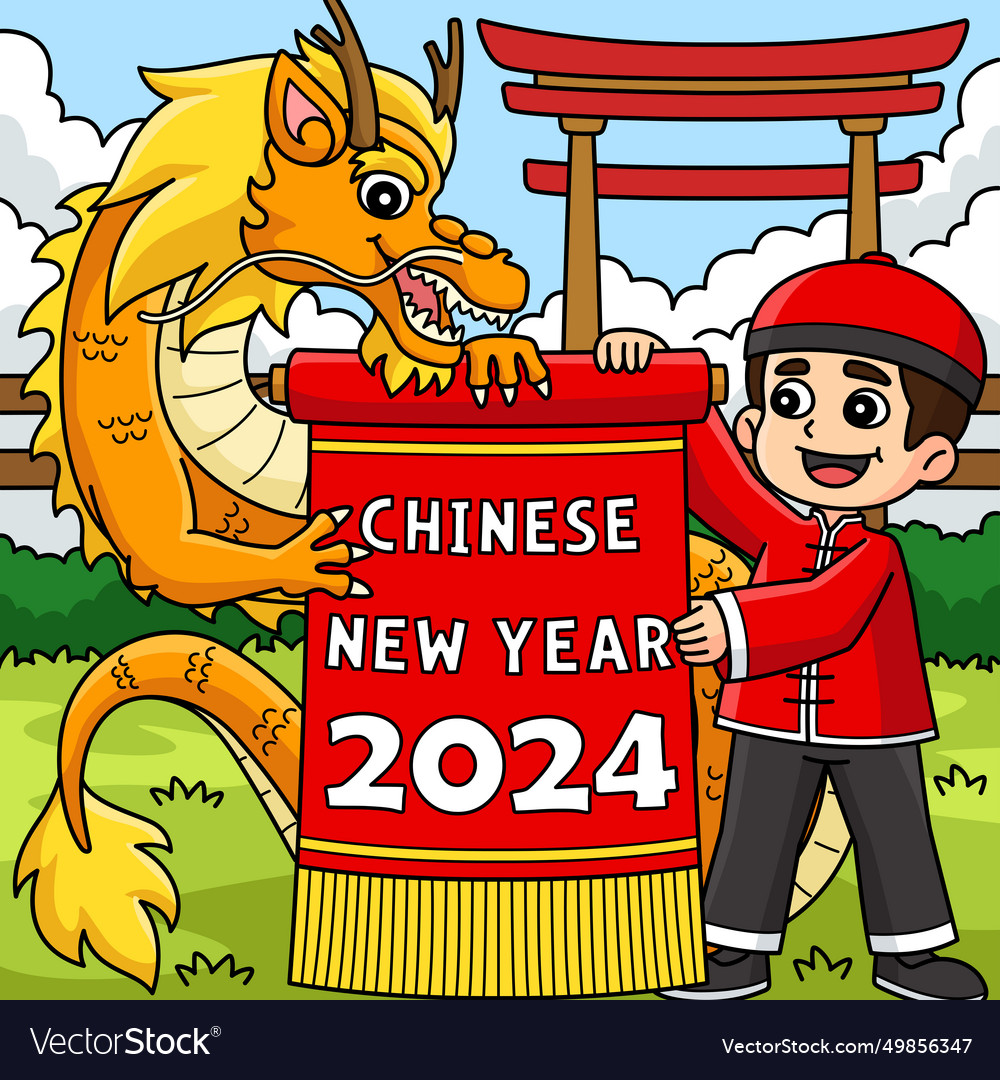 Year of the dragon chinese new 2024 colored