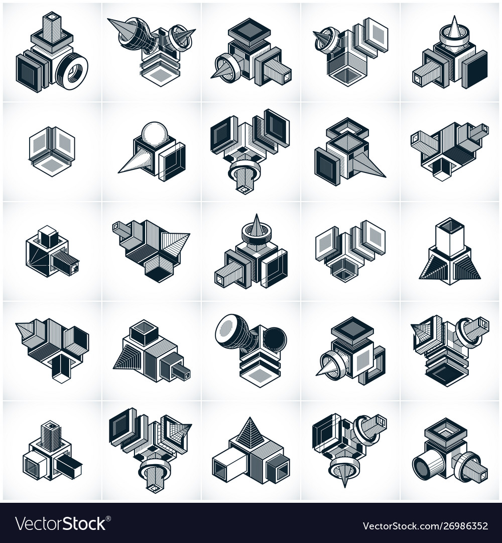 Abstract set isometric dimensional shapes vector image Abstract set isometric dimensional shapes