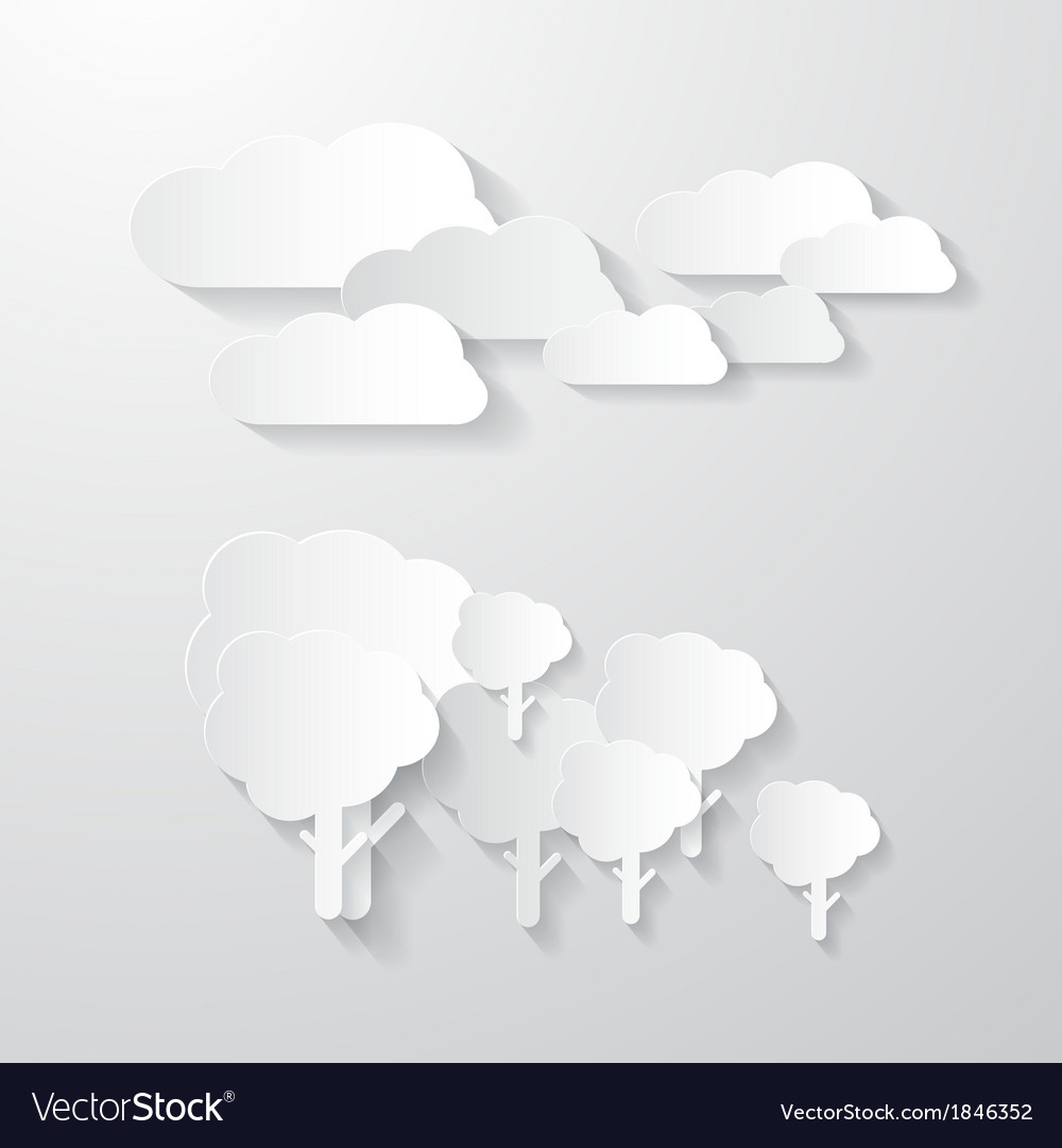 Clouds and trees cut from paper background
