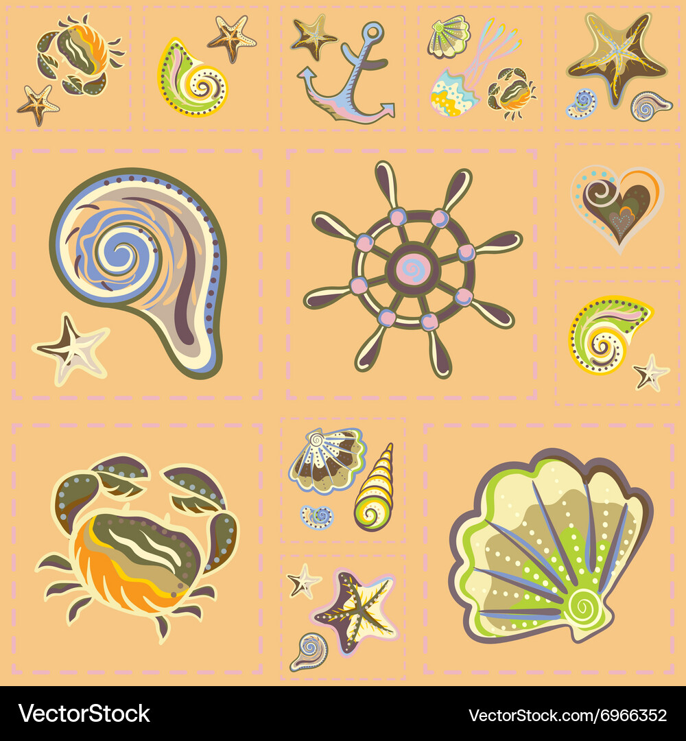 Marine seamless pattern sea patchwork Royalty Free Vector