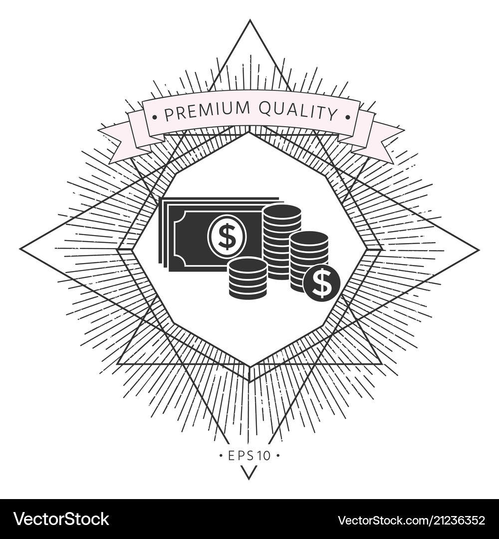 Money banknotes stack and stack coins icon Vector Image
