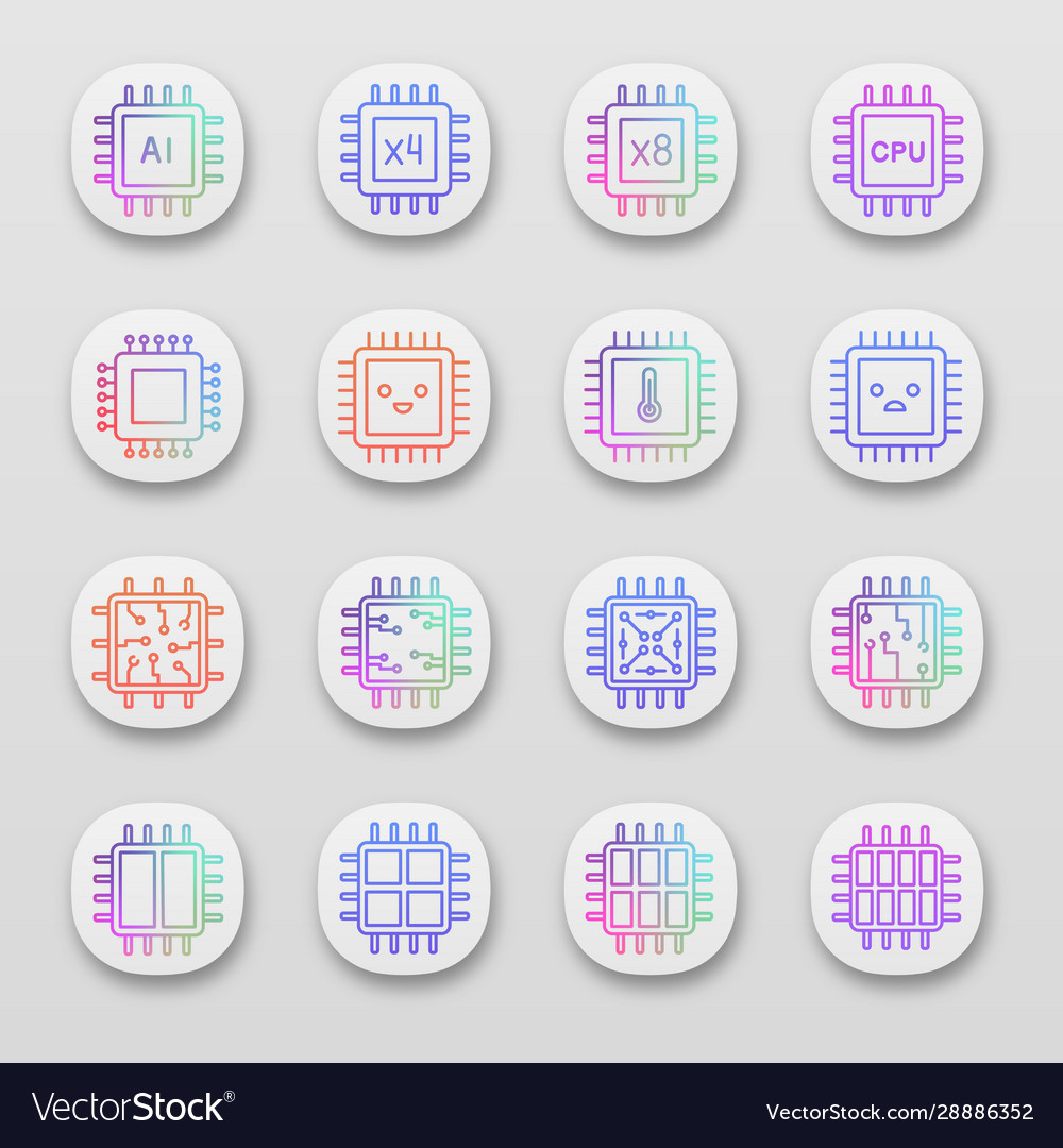 Processors app icons set vector image Processors app icons set