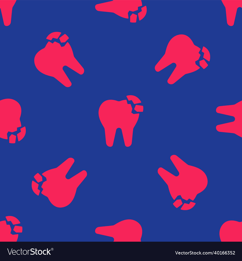 Red broken tooth icon isolated seamless pattern