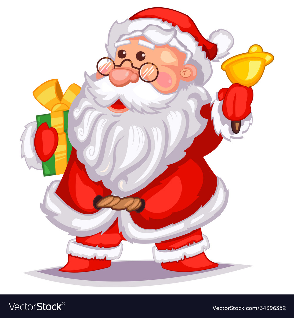 Santa claus gift christmas bell cartoon icon