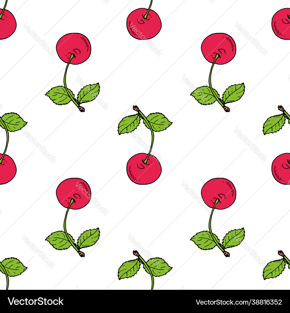 Seamless pattern red cherry berries Royalty Free Vector