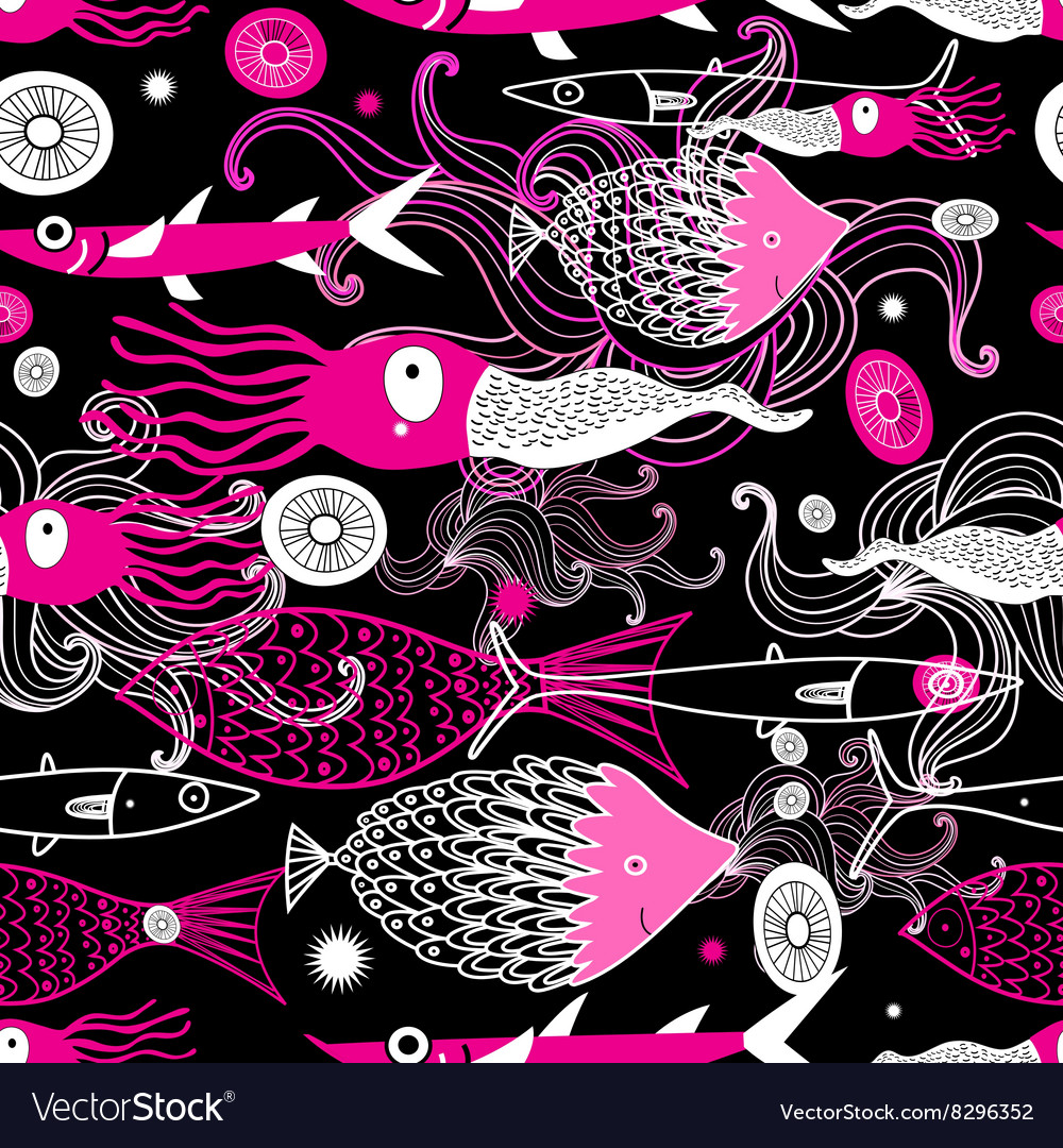 Seamless sea pattern image of squid