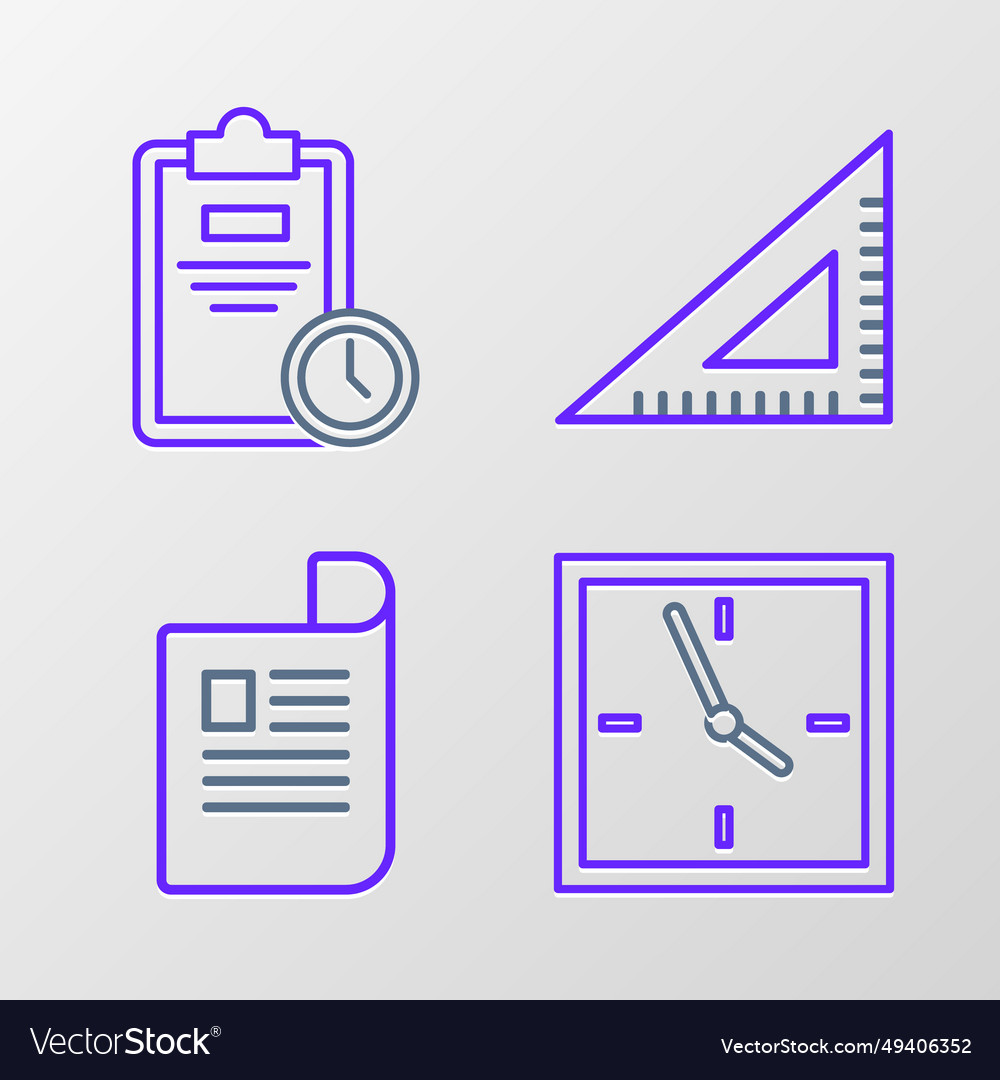 Set line clock document triangular ruler and exam vector image Set line clock document triangular ruler and exam