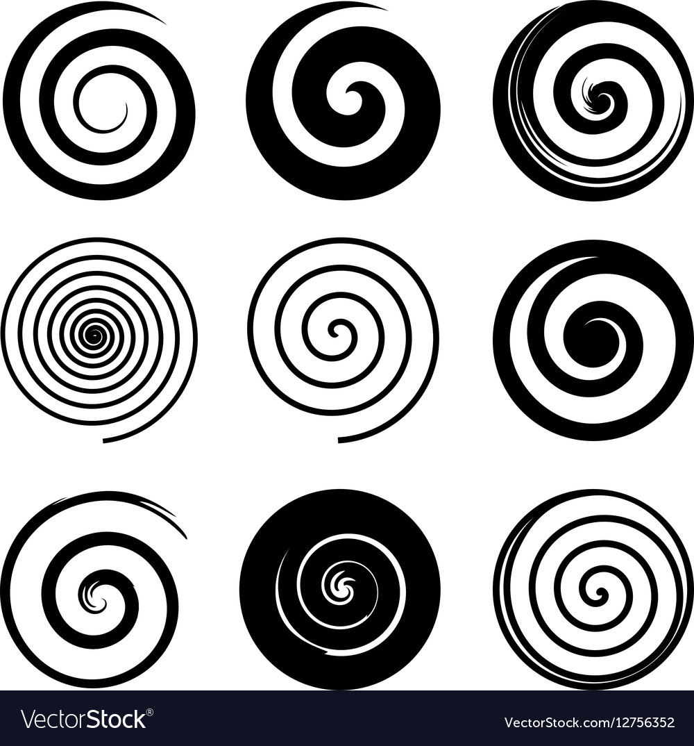 Set of spiral and swirl motion elements black Vector Image