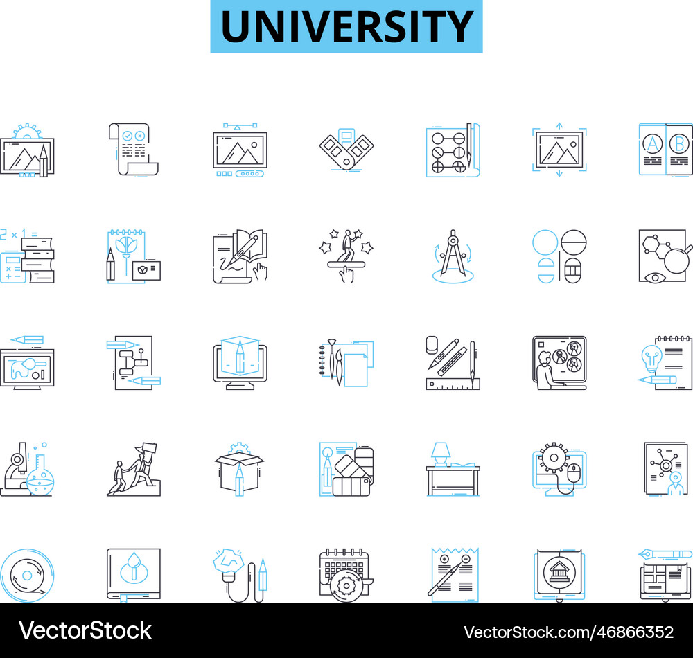University linear icons set academics campus Vector Image