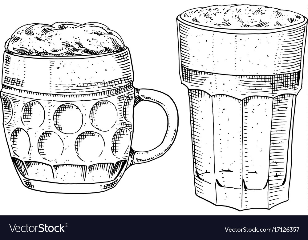 Beer glass mug or bottle of oktoberfest engraved Vector Image