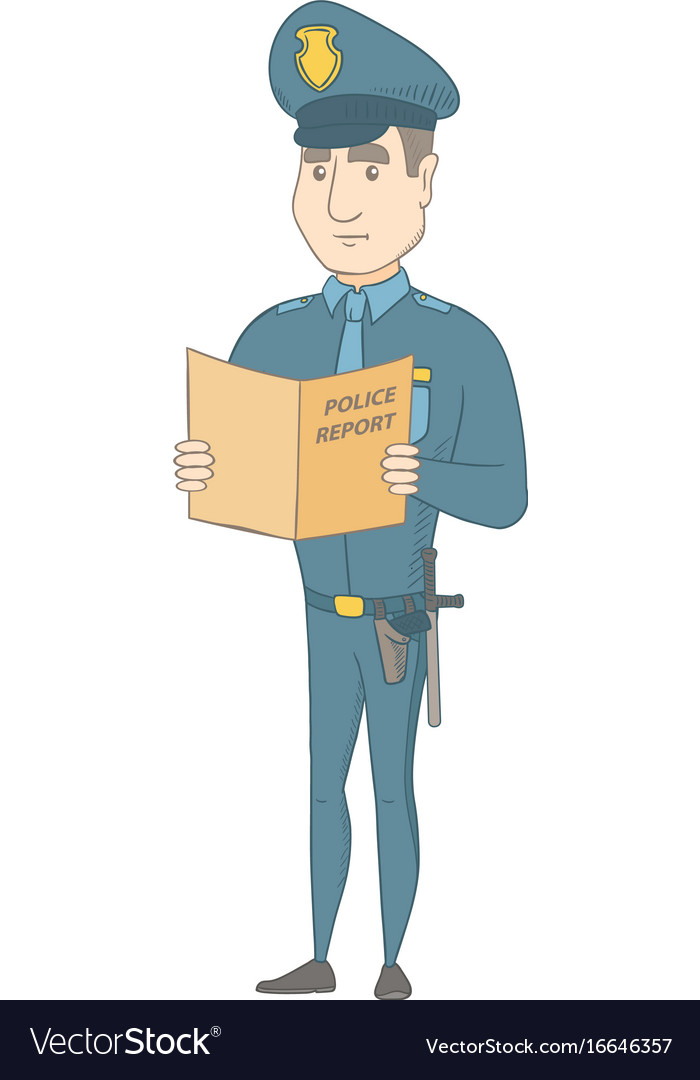 Caucasian police officer holding a police report Vector Image