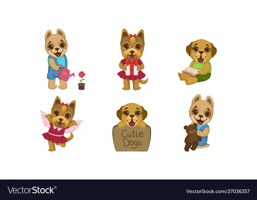 Cute little dogs characters set adorable