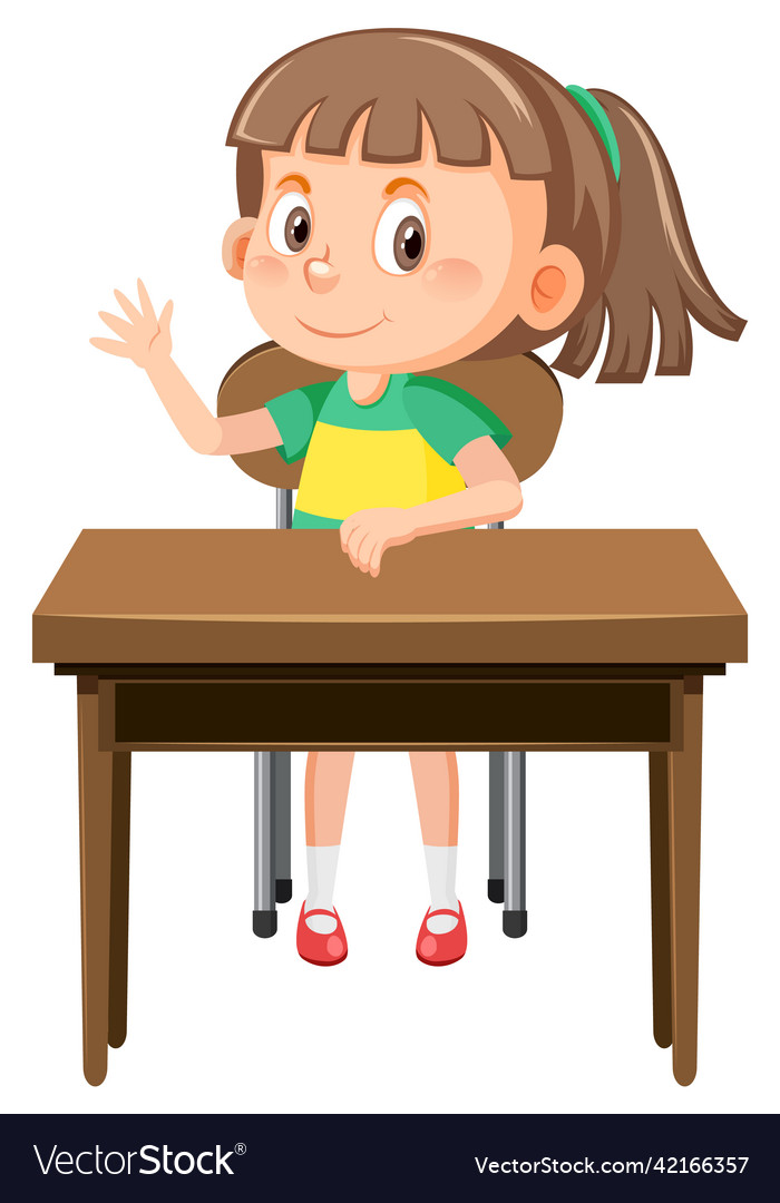 Girl sitting on a school desk Royalty Free Vector Image