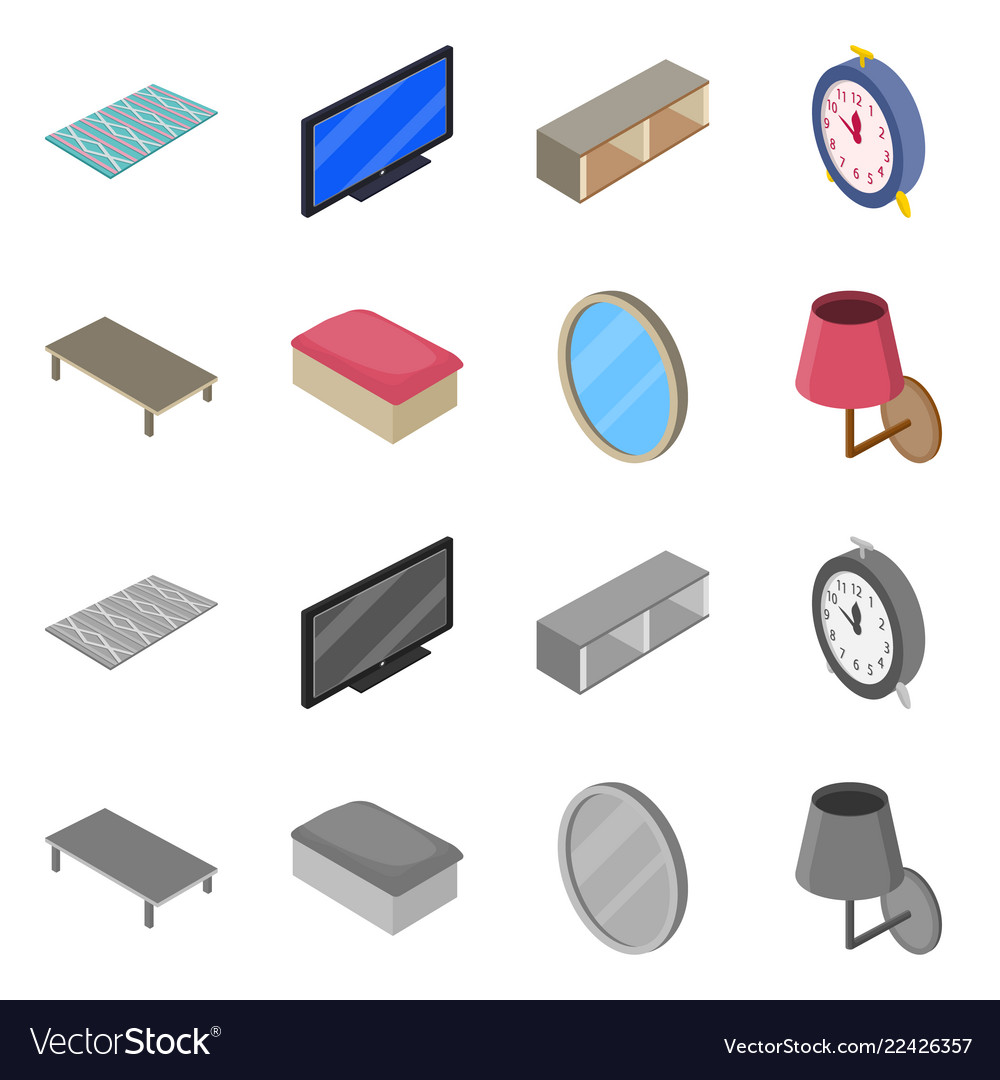 Isolated object of bedroom and room icon set