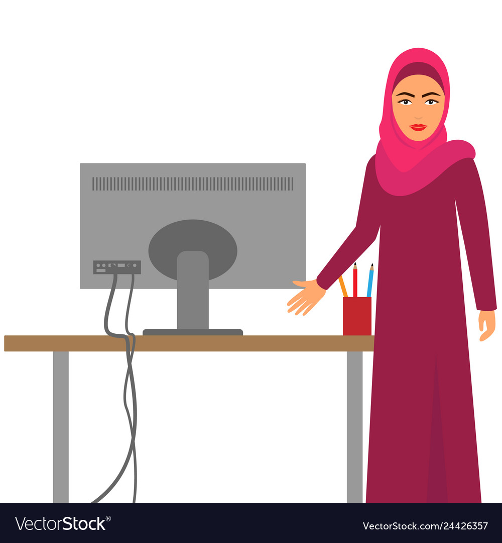 Muslim woman at work arab business character