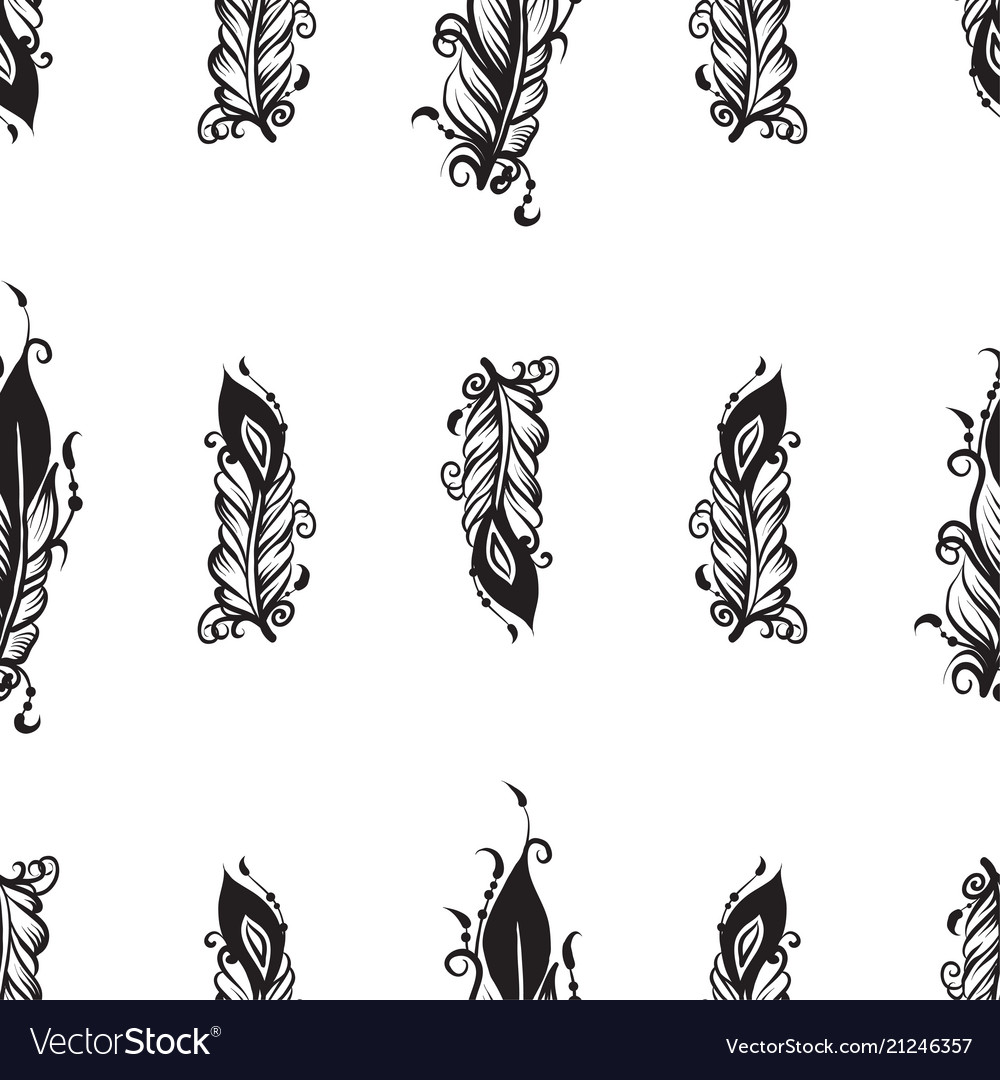 Seamless pattern with drawing of feathers vector image Seamless pattern with drawing of feathers