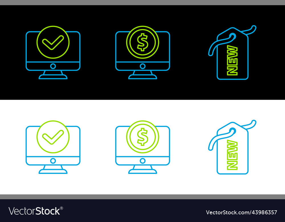 Set line price tag with new computer monitor vector image Set line price tag with new computer monitor