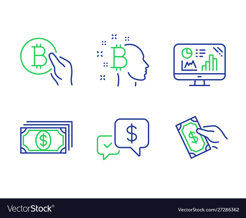 Bitcoin think payment and analytics graph icons vector image Bitcoin think payment and analytics graph icons
