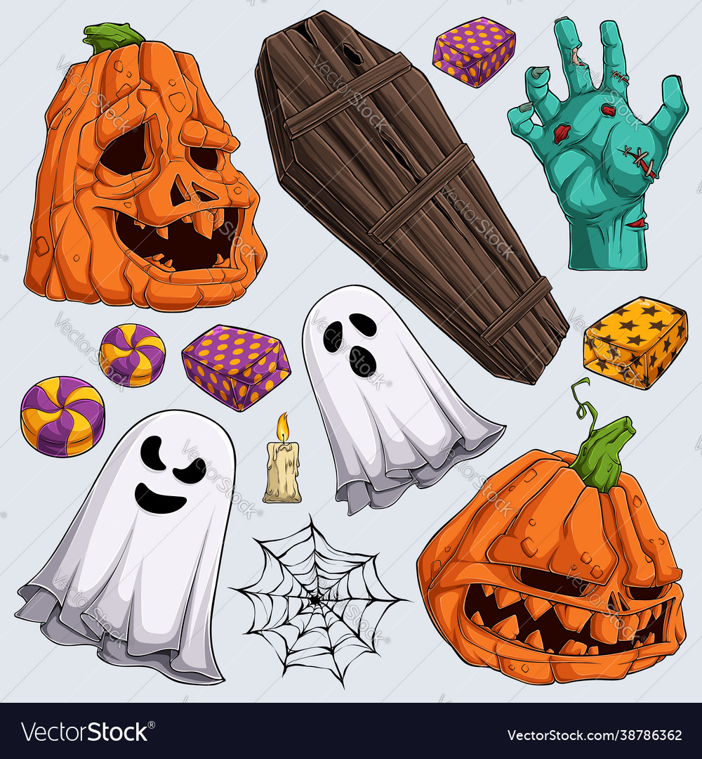 Hand Drawn Scary Halloween Elements Collections Vector Image 7309