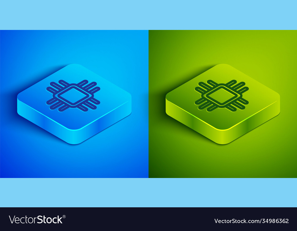 Isometric line computer processor vector image Isometric line computer processor