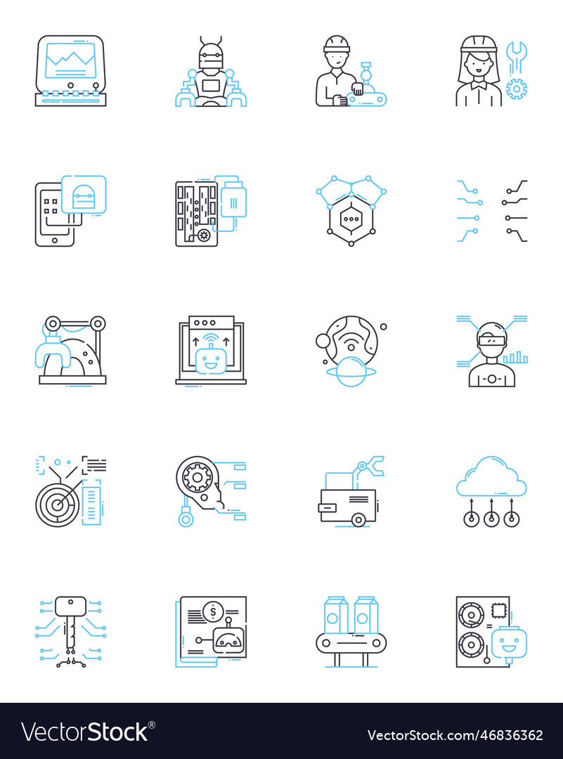 Mechatronics systems linear icons set robotics vector image Mechatronics systems linear icons set robotics