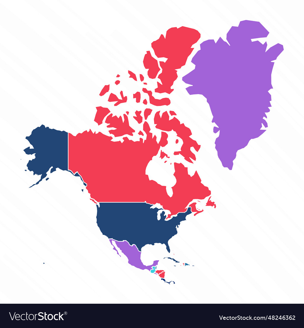 Multicolor map of north america with countries Vector Image