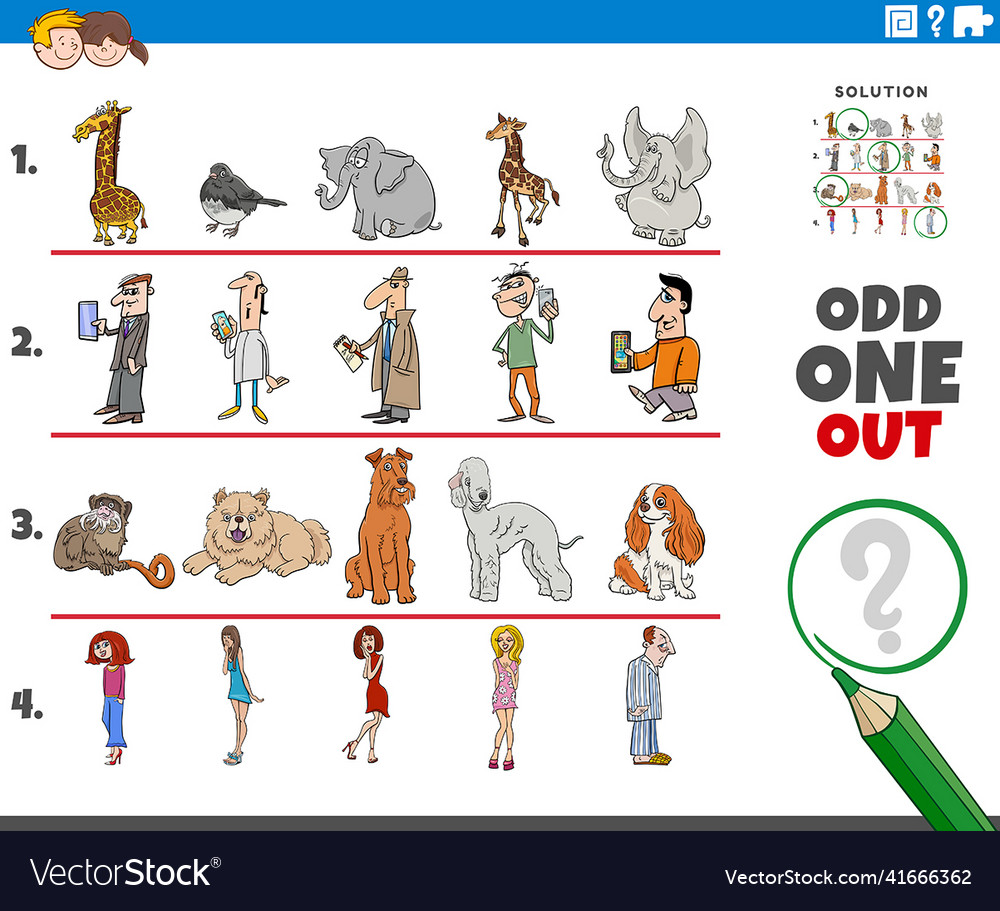 Odd one out task with cartoon characters Vector Image