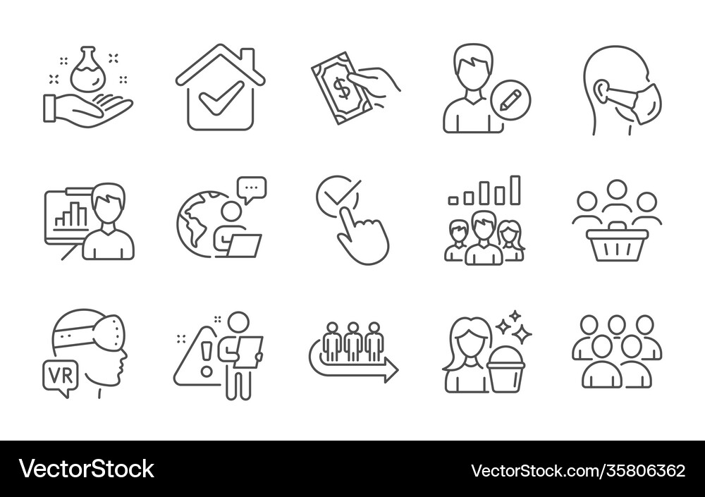 Queue group and buyers icons set presentation Vector Image