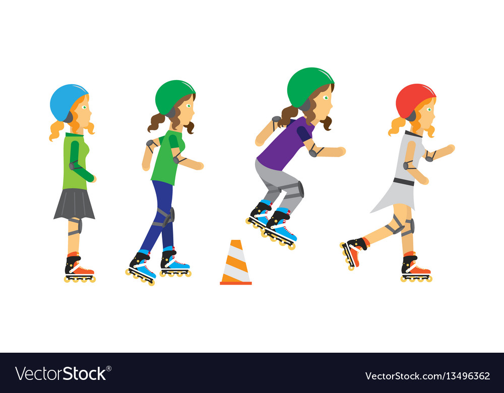 Roller skater girls in flat design