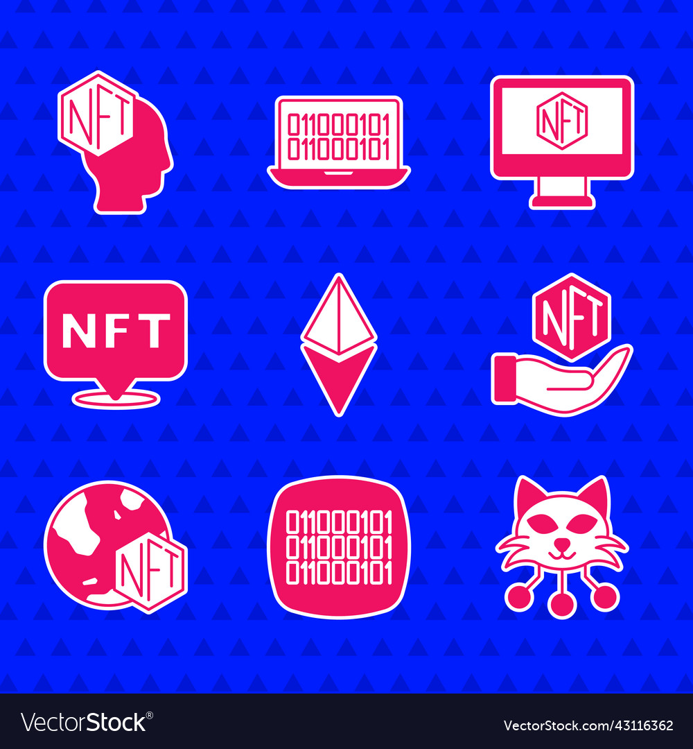 Set ethereum eth binary code nft digital crypto vector image Set ethereum eth binary code nft digital crypto