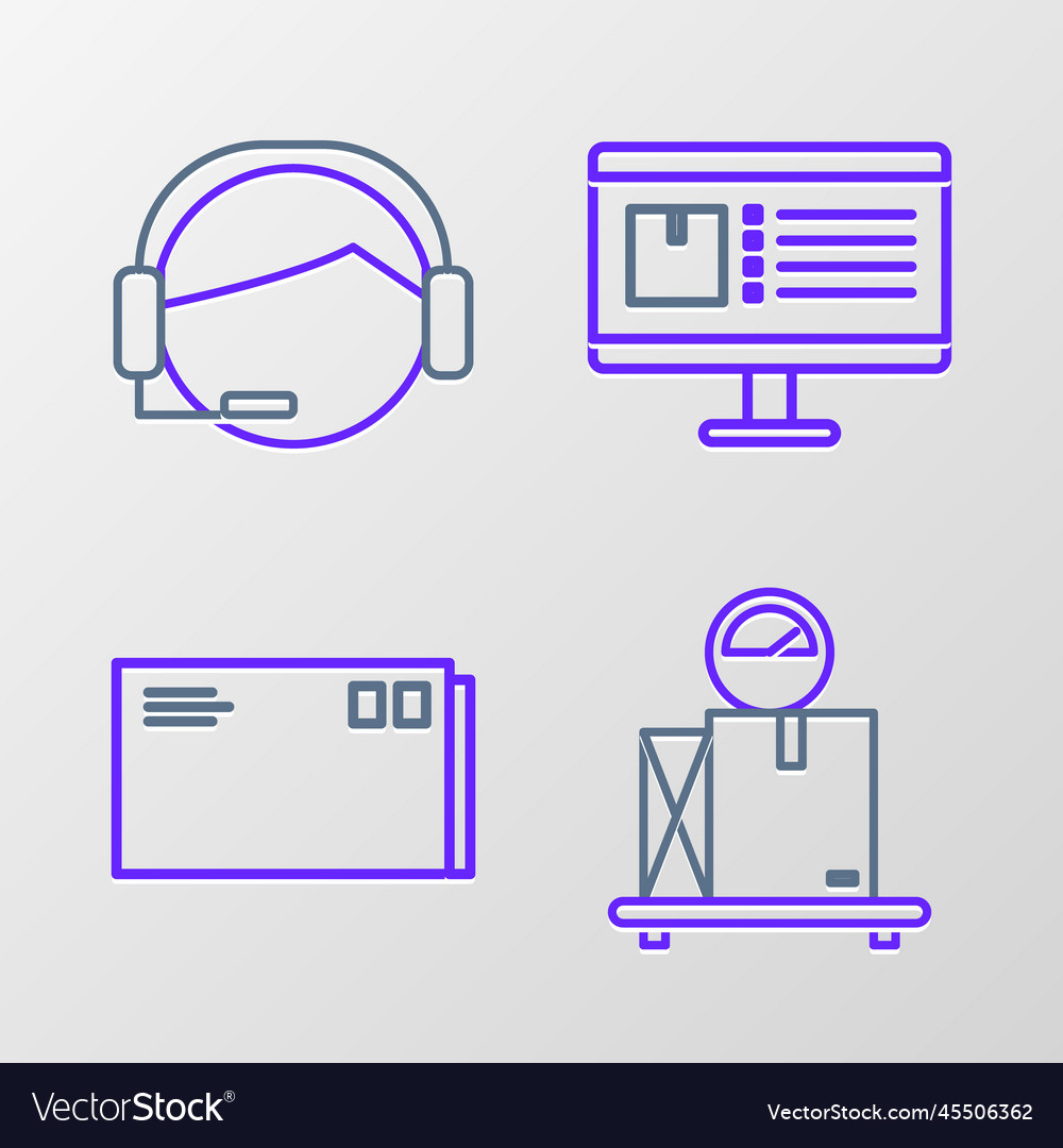 Set line scale with cardboard box envelope vector image Set line scale with cardboard box envelope