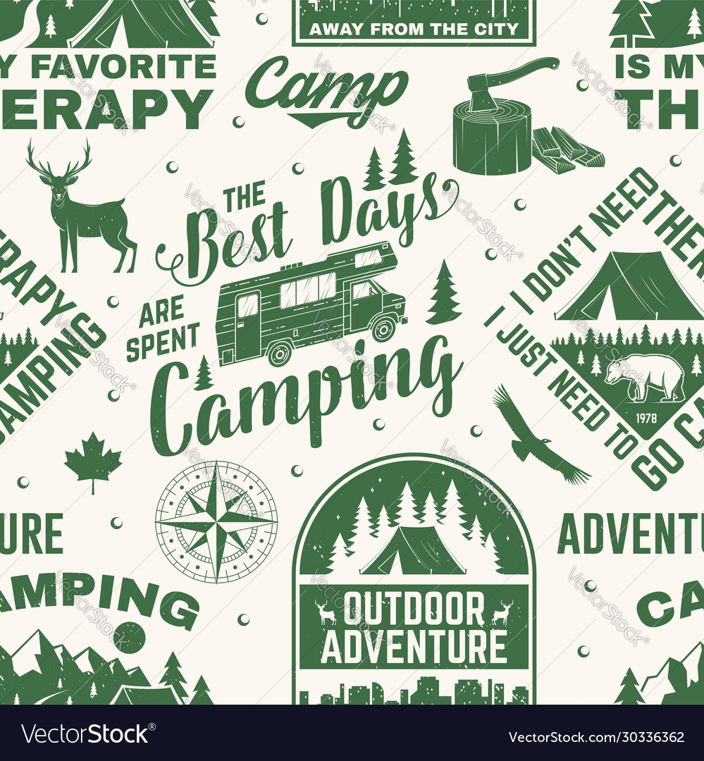 Set Outdoor Adventure Seamless Pattern Royalty Free Vector