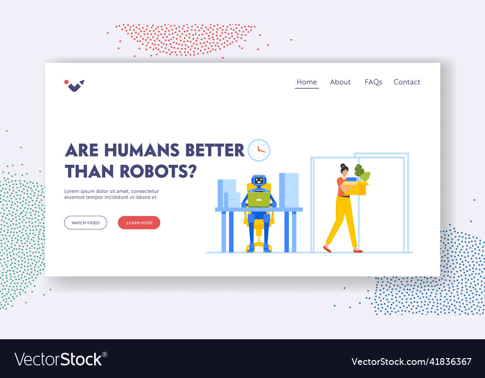 Artificial intelligence replace human landing page vector image Artificial intelligence replace human landing page