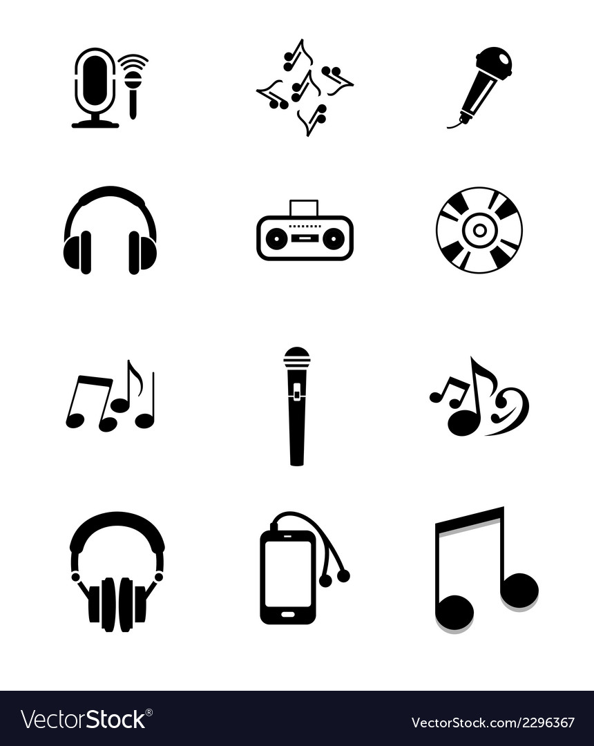 Black music instruments icons set