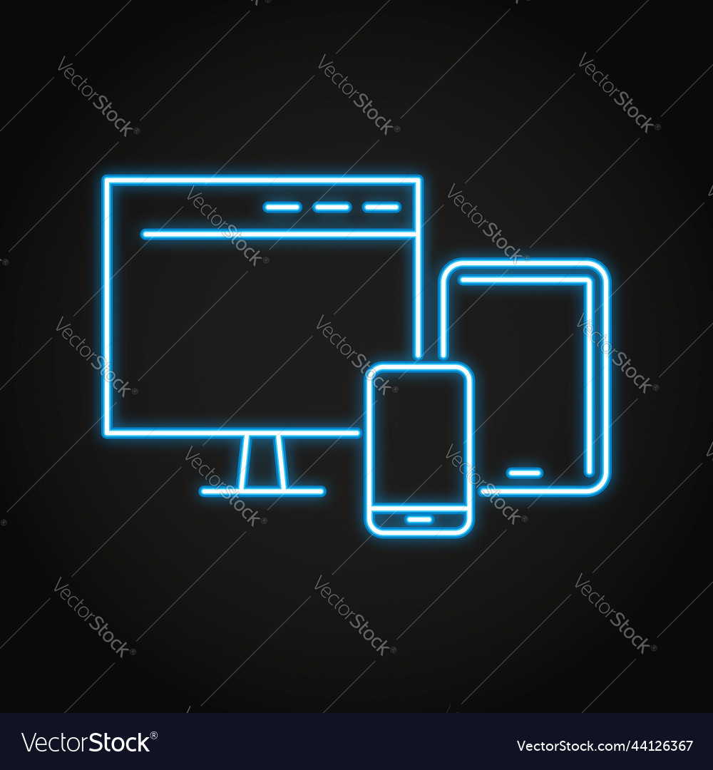 Digital devices neon icon in line style vector image Digital devices neon icon in line style