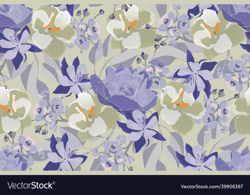 Floral seamless pattern blue olive color vector image Floral seamless pattern blue olive color