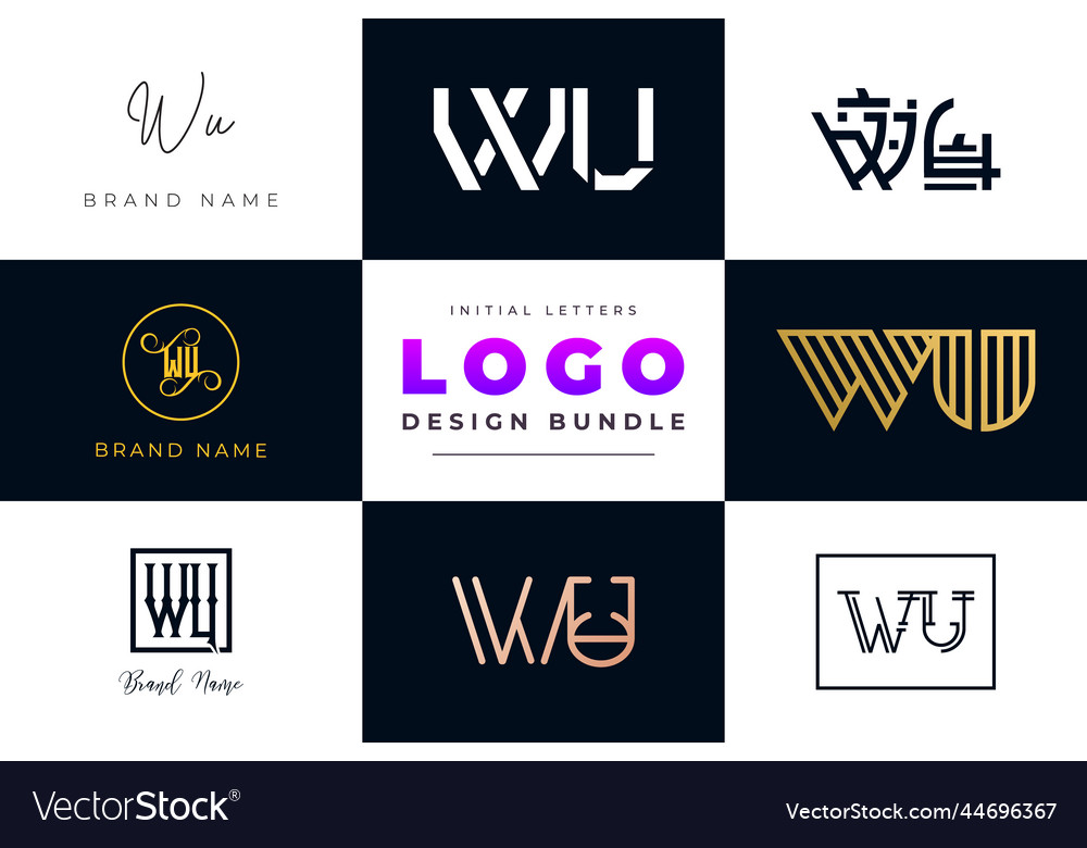 Initial letters wu logo design bundle