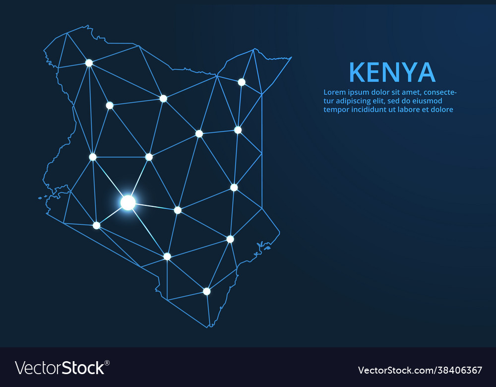 Kenya communication network map low poly image