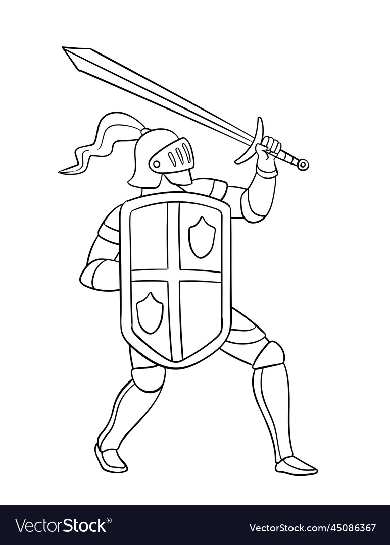 Knight attacking pose isolated coloring page