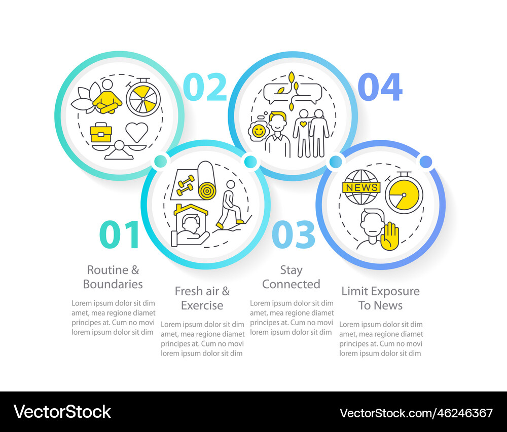 Remote workplace wellbeing tips circle Royalty Free Vector